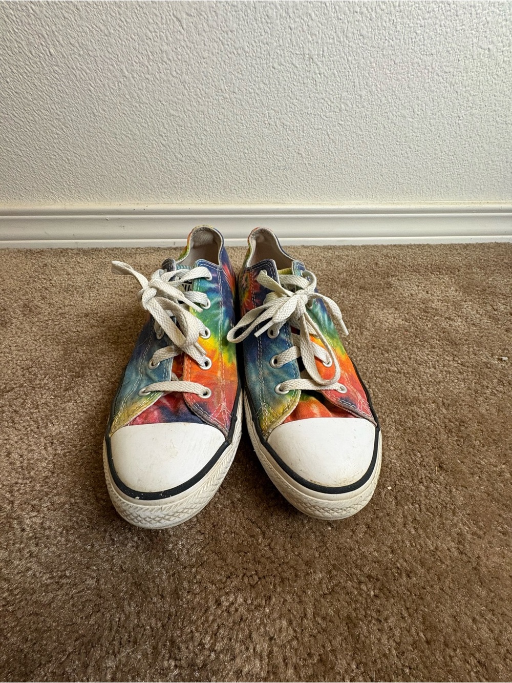 Converse Kids Rainbow Tie-Dye Canvas Sneakers with White Toe Caps